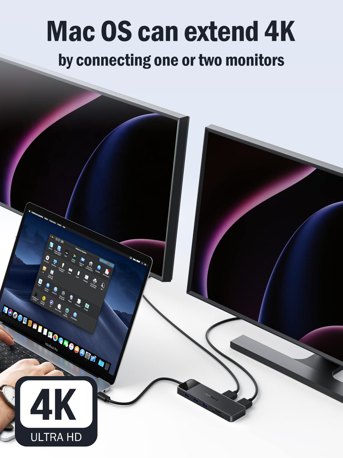 Lemorele 11-in-1 USB-C Dockingstation, Triple-Display, Dual 4K HDMI, 100W PD