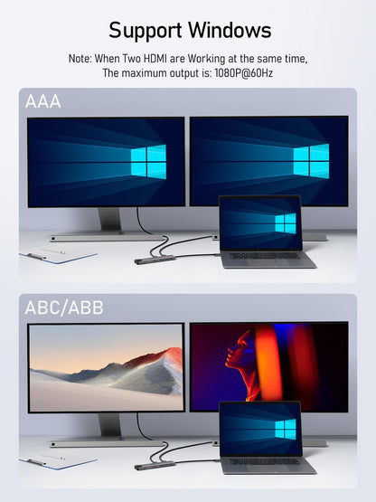 Aluminium USB-C Dockingstation, 11-in-1, Dual HDMI, 100W PD, Gigabit Ethernet, USB 3.0, SD/TF-Kartenleser