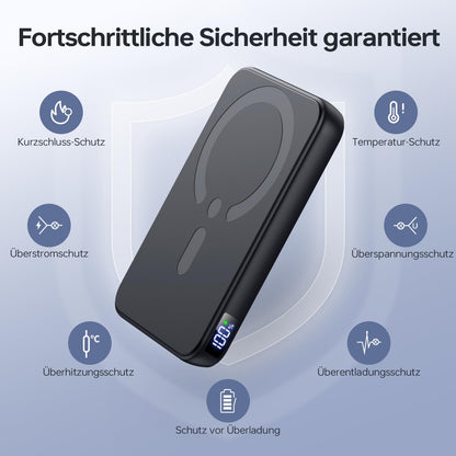 MagSafe Powerbank, 12000mAh, 22.5W, kabellos & USB-C/A, mit LED-Anzeige, für iPhone