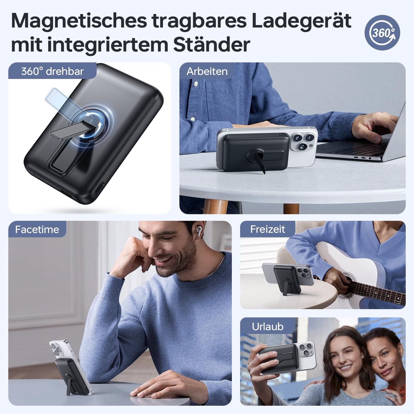MagSafe Powerbank, 12000mAh, 22.5W, kabellos & USB-C/A, mit LED-Anzeige, für iPhone