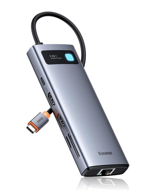 Baseus 9-in-1 USB-C Dockingstation, Dual 4K@120Hz HDMI, Gigabit Ethernet, 100W PD, USB 3.0, SD/TF-Kartenleser