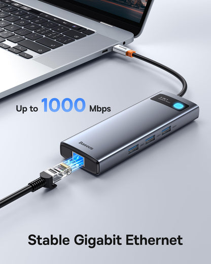 Baseus 9-in-1 USB-C Dockingstation, Dual 4K@120Hz HDMI, Gigabit Ethernet, 100W PD, USB 3.0, SD/TF-Kartenleser