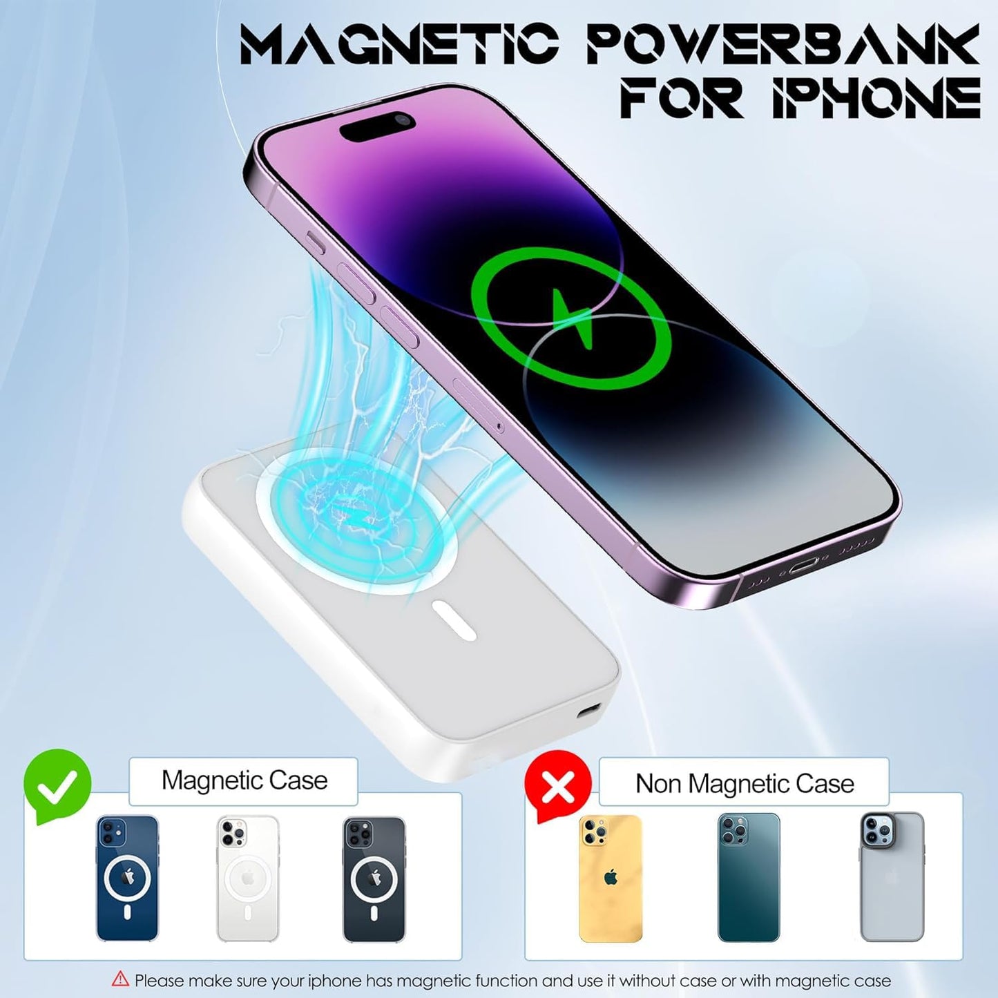 Magnetische Powerbank, 10000mAh, 20W kabelloses Schnellladen, USB-C, für iPhone & Samsung