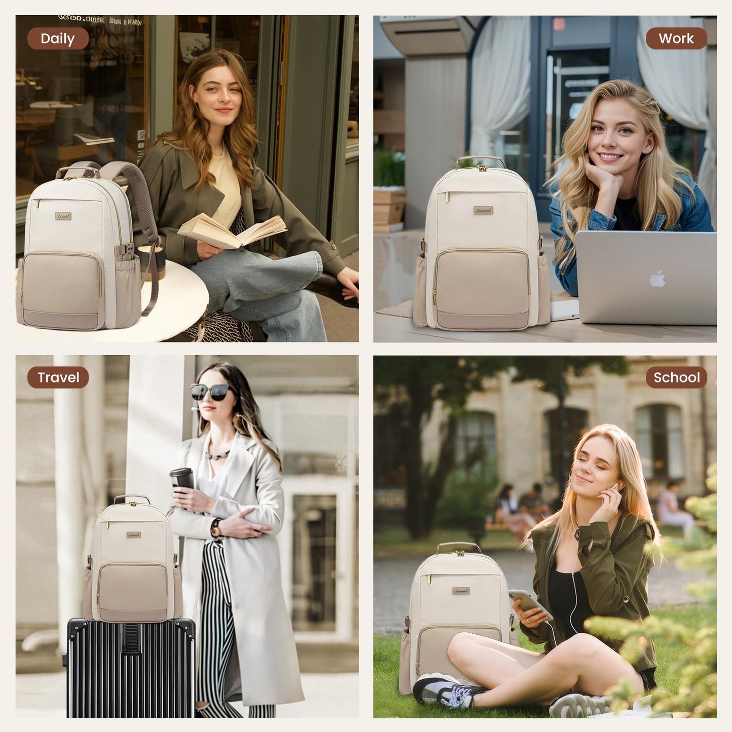 LOVEVOOK Damen Laptop Rucksack 15,6 Zoll, Reiserucksack mit Flaschenfach, Elegant