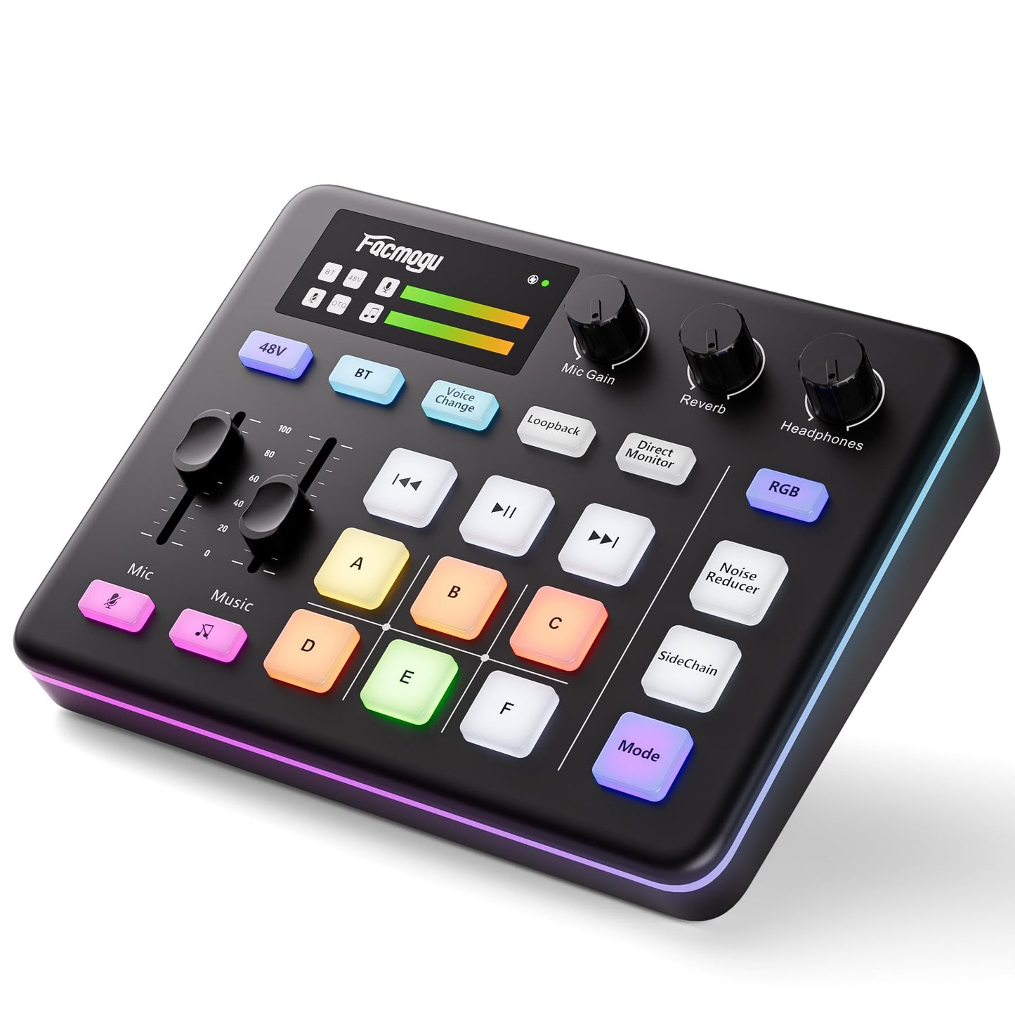 Facmogu G9 Gaming Audio Mixer mit XLR/3.5mm Mic In, 48V Phantom Power, Voice Changer, Bluetooth