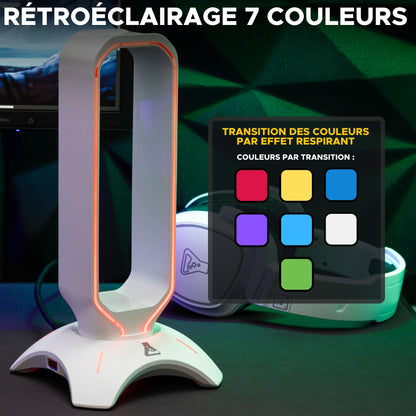 THE G-LAB K-Stand Radon Gaming-Kopfhörerständer mit RGB & USB-Hub, für PC & Konsolen, Weiß