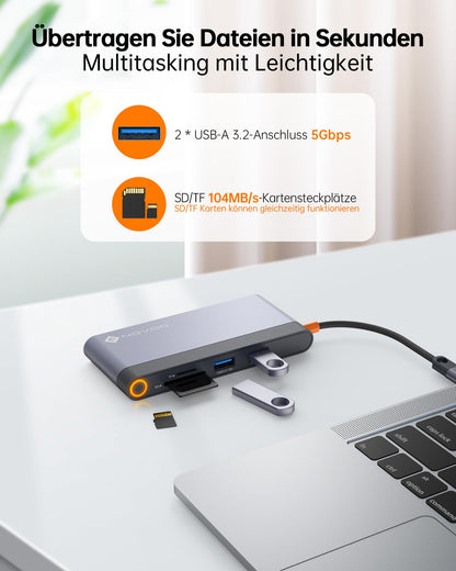 NOVOO 8-in-1 USB-C Dockingstation, Dual HDMI, Gigabit Ethernet, 100W PD, SD/TF-Kartenleser