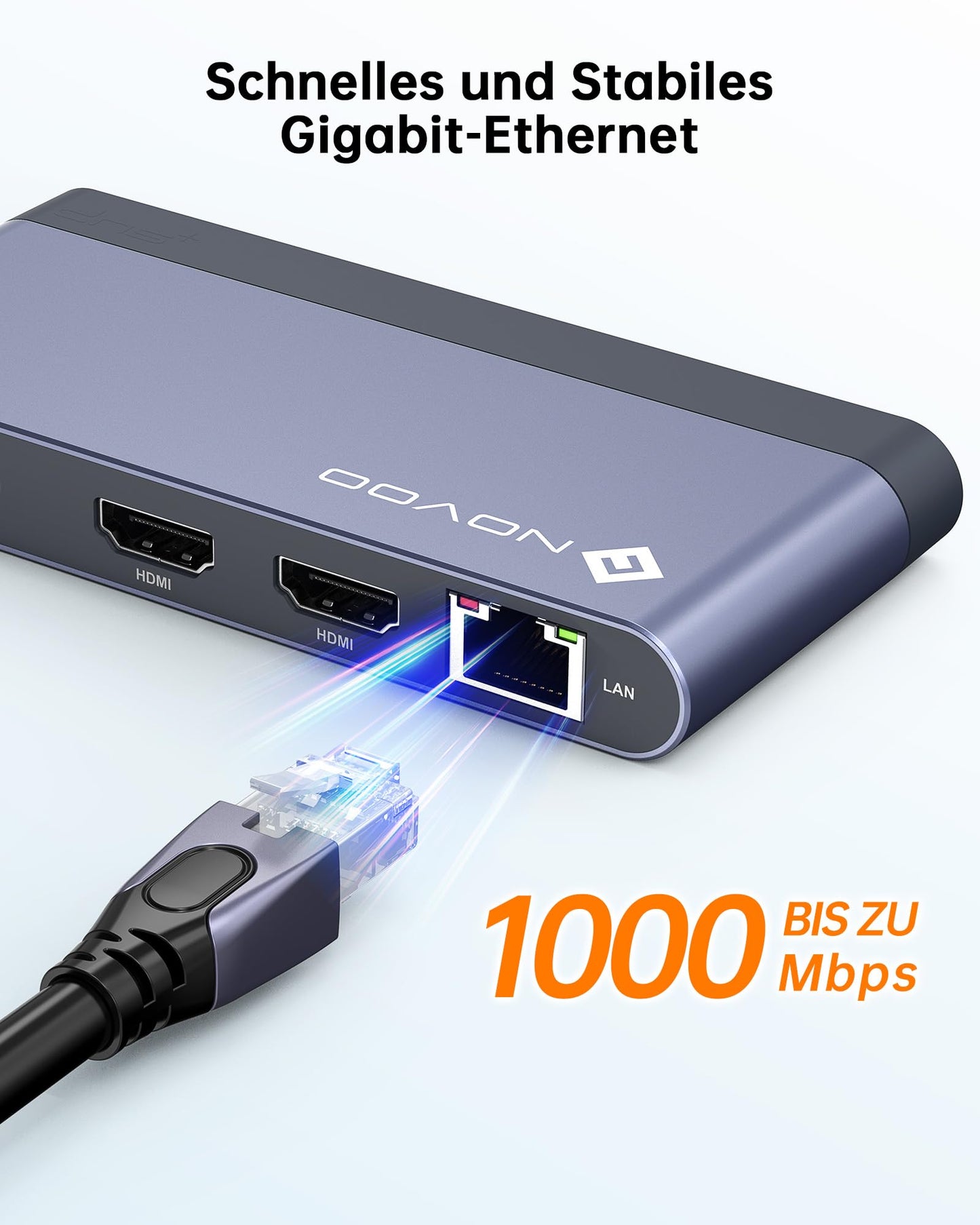 NOVOO 8-in-1 USB-C Dockingstation, Dual HDMI, Gigabit Ethernet, 100W PD, SD/TF-Kartenleser