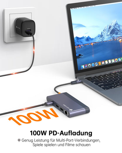 NOVOO 8-in-1 USB-C Dockingstation, Dual HDMI, Gigabit Ethernet, 100W PD, SD/TF-Kartenleser