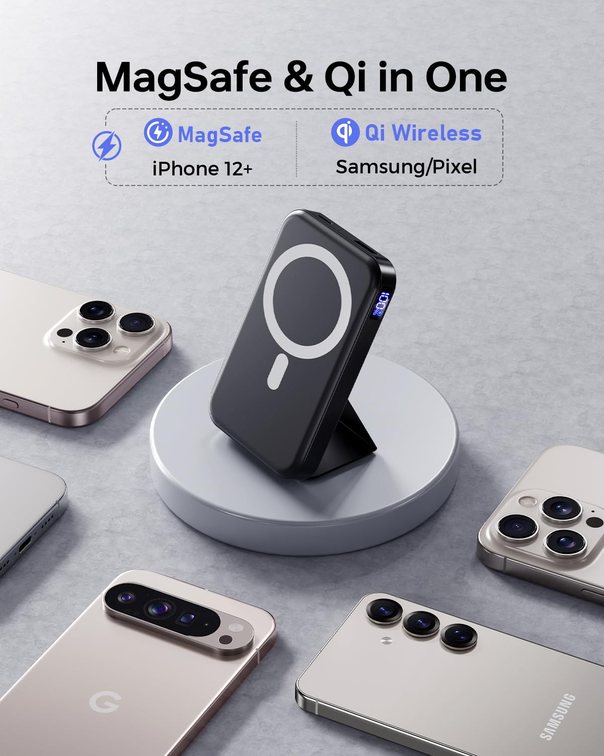 MagSafe Powerbank, 10000mAh, 22.5W Schnellladung, USB-C, mit LED-Display, für iPhone