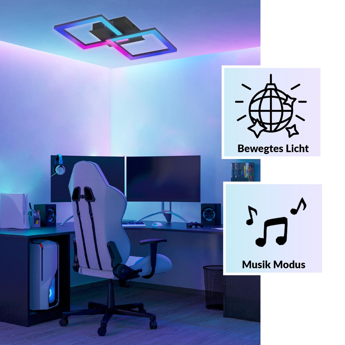 EGLO LED Deckenleuchte RGBIC mit Lichteffekten, warmweiß & RGB, Fernbedienung, Schwarz