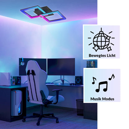 EGLO LED Deckenleuchte RGBIC mit Lichteffekten, warmweiß & RGB, Fernbedienung, Schwarz