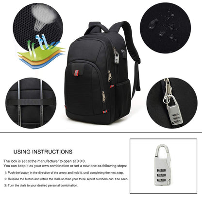 Della Gao Extra Großer Laptop-Rucksack, Diebstahlschutz, Business & Reise, mit USB-Ladeanschluss, 43,2 cm, Schwarz