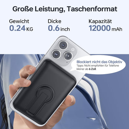 MagSafe Powerbank, 12000mAh, 22.5W, kabellos & USB-C/A, mit LED-Anzeige, für iPhone