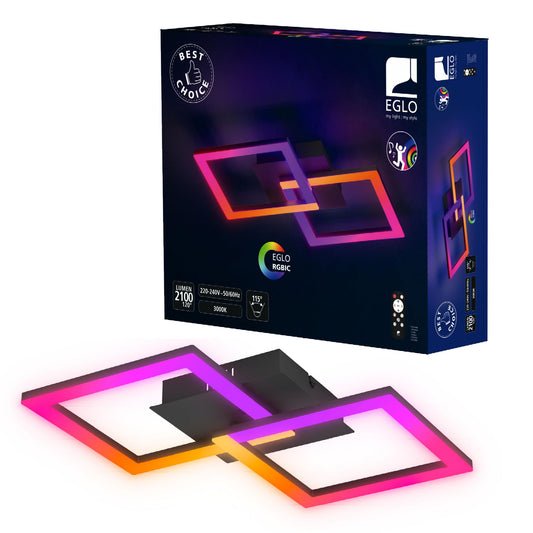EGLO LED Deckenleuchte RGBIC mit Lichteffekten, warmweiß & RGB, Fernbedienung, Schwarz