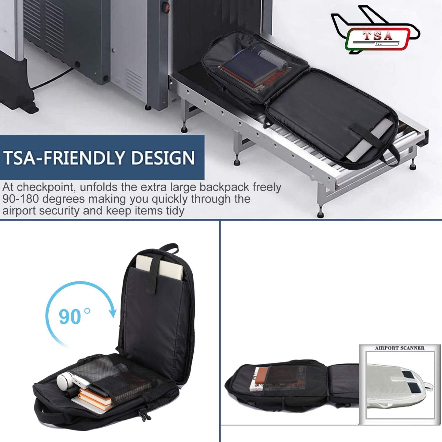 Extra Großer 50L Laptop Rucksack 17 Zoll, wasserdicht, mit USB-Anschluss, für Business & Reisen, Schwarz