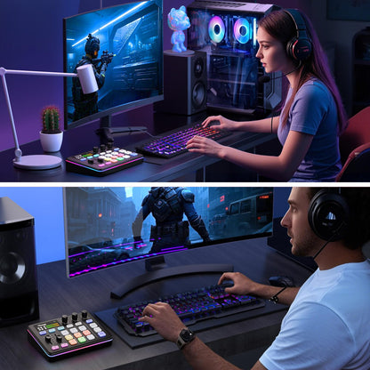Facmogu G9 Gaming Audio Mixer mit XLR/3.5mm Mic In, 48V Phantom Power, Voice Changer, Bluetooth