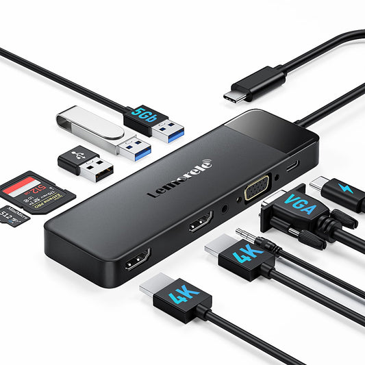 Lemorele 11-in-1 USB-C Dockingstation, Triple-Display, Dual 4K HDMI, 100W PD