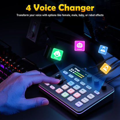 Facmogu G9 Gaming Audio Mixer mit XLR/3.5mm Mic In, 48V Phantom Power, Voice Changer, Bluetooth
