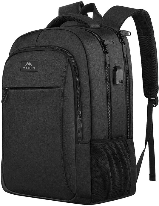 MATEIN Business Laptop Rucksack, 15,6 Zoll, mit USB-Ladeanschluss, wasserabweisend, Schwarz