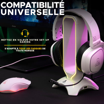 THE G-LAB K-Stand Radon Gaming-Kopfhörerständer mit RGB & USB-Hub, für PC & Konsolen, Weiß