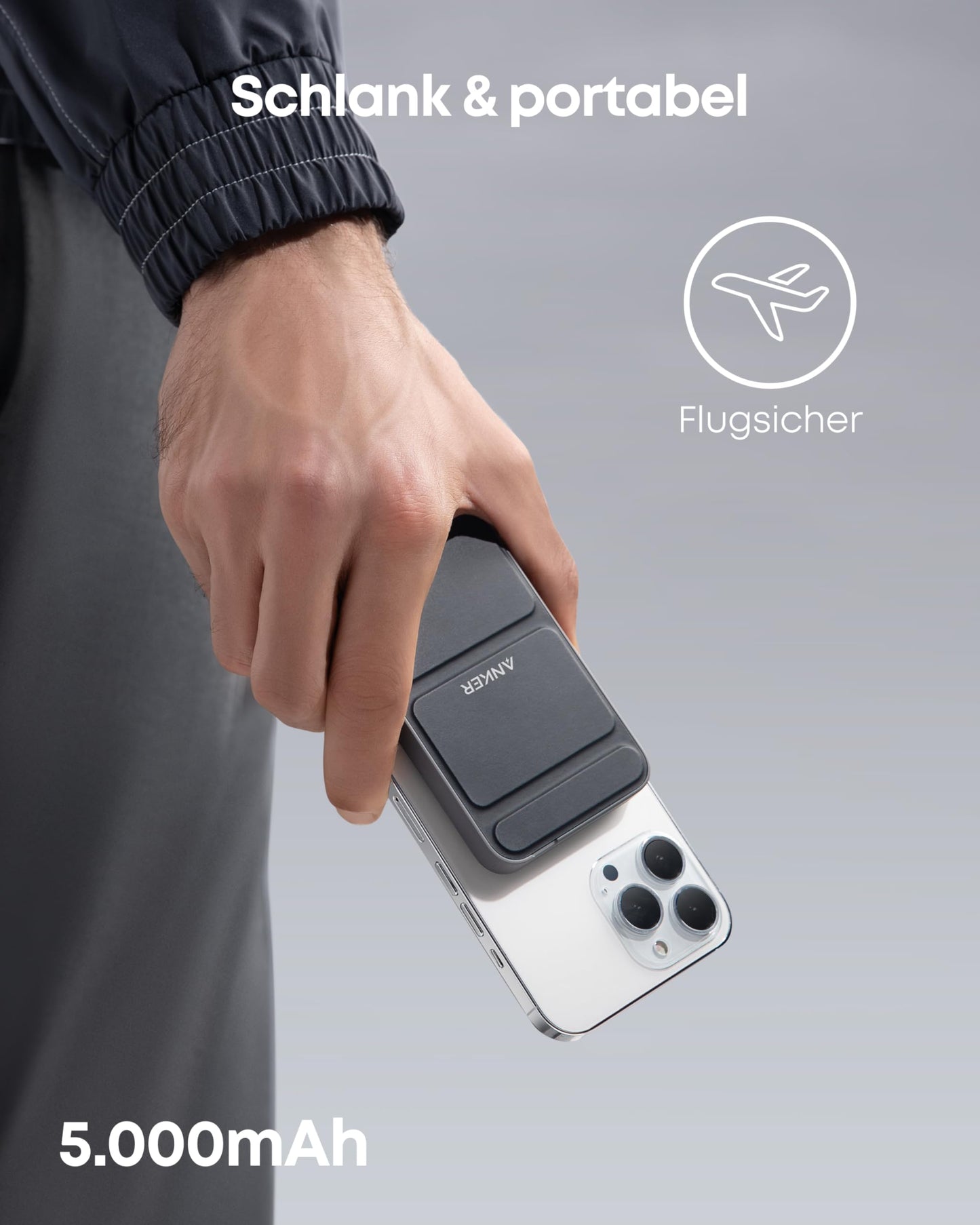 Anker 622 MagGo MagSafe Powerbank, 5000mAh, mit klappbarem Standfuß, USB-C, Interstellar