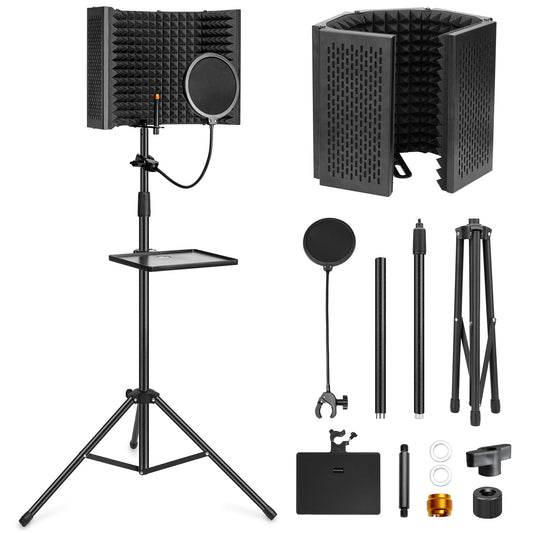 Mikrofon Isolationsschild Set, faltbar, mit Pop-Filter & Stativständer