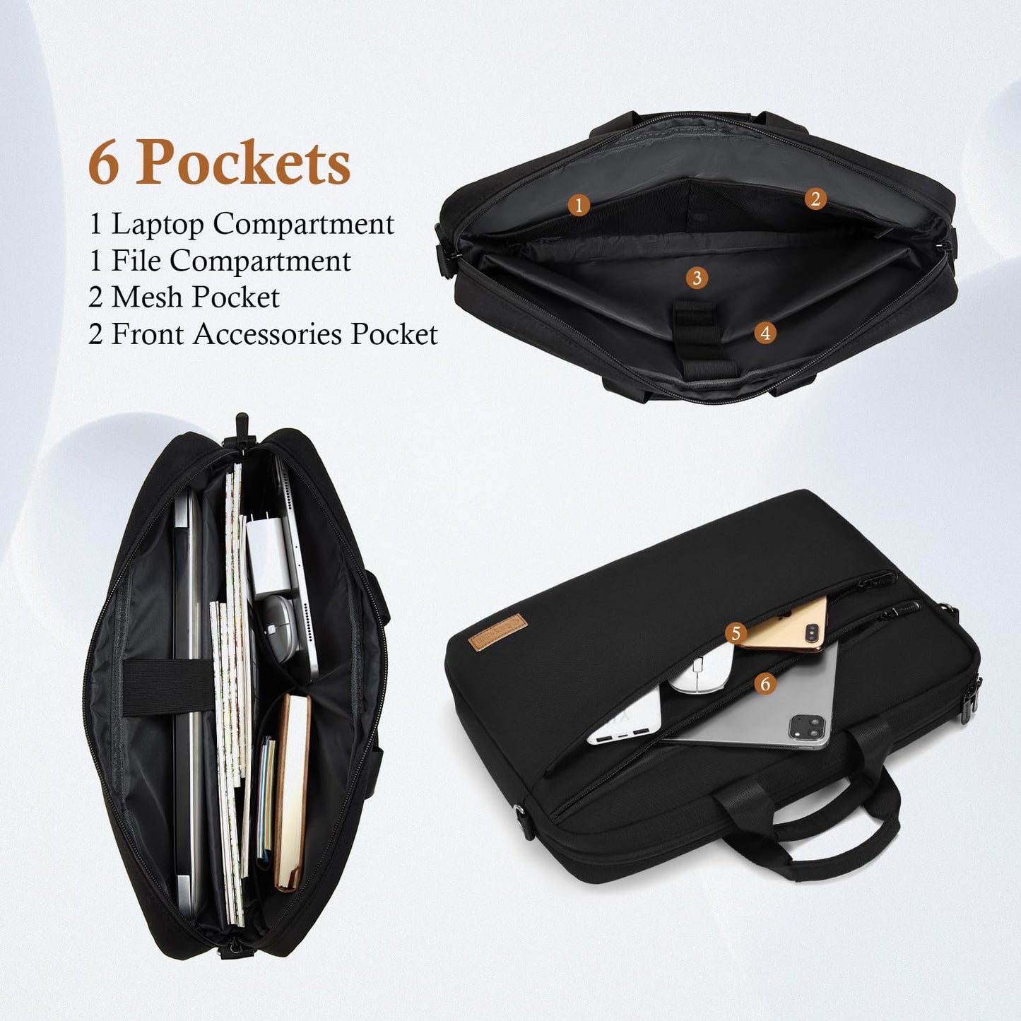 Bagasin Laptoptasche für 16 Zoll, erweiterbar & wasserdicht, mit Schultergurt