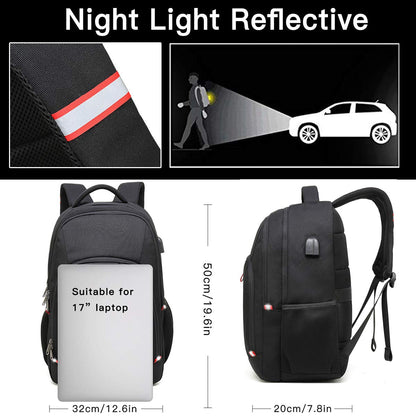 Della Gao Extra Großer Laptop-Rucksack, Diebstahlschutz, Business & Reise, mit USB-Ladeanschluss, 43,2 cm, Schwarz