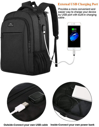 MATEIN Business Laptop Rucksack, 15,6 Zoll, mit USB-Ladeanschluss, wasserabweisend, Schwarz