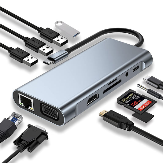 USB-C Dockingstation 11-in-1, mit 4K HDMI, Gigabit Ethernet, USB 3.0, Typ-C PD & SD/TF-Kartenleser