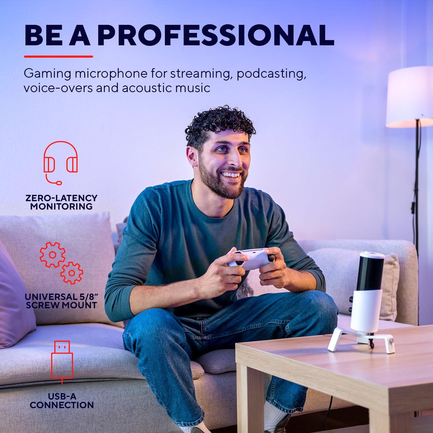 Trust Gaming GXT 258 Fyru Streaming Mikrofon, 4 Aufnahmecharakteristika, Latenzfreies Monitoring, Weiß