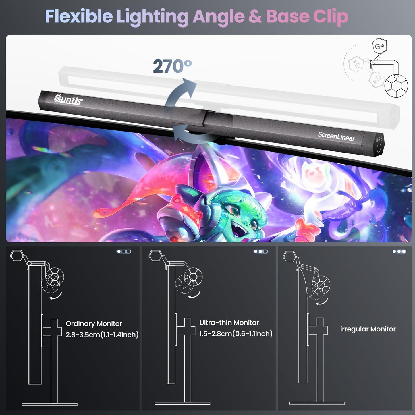 Quntis 40cm Monitor Light Bar mit RGB Hintergrundbeleuchtung, Touch-Steuerung & Anti-Blaulicht