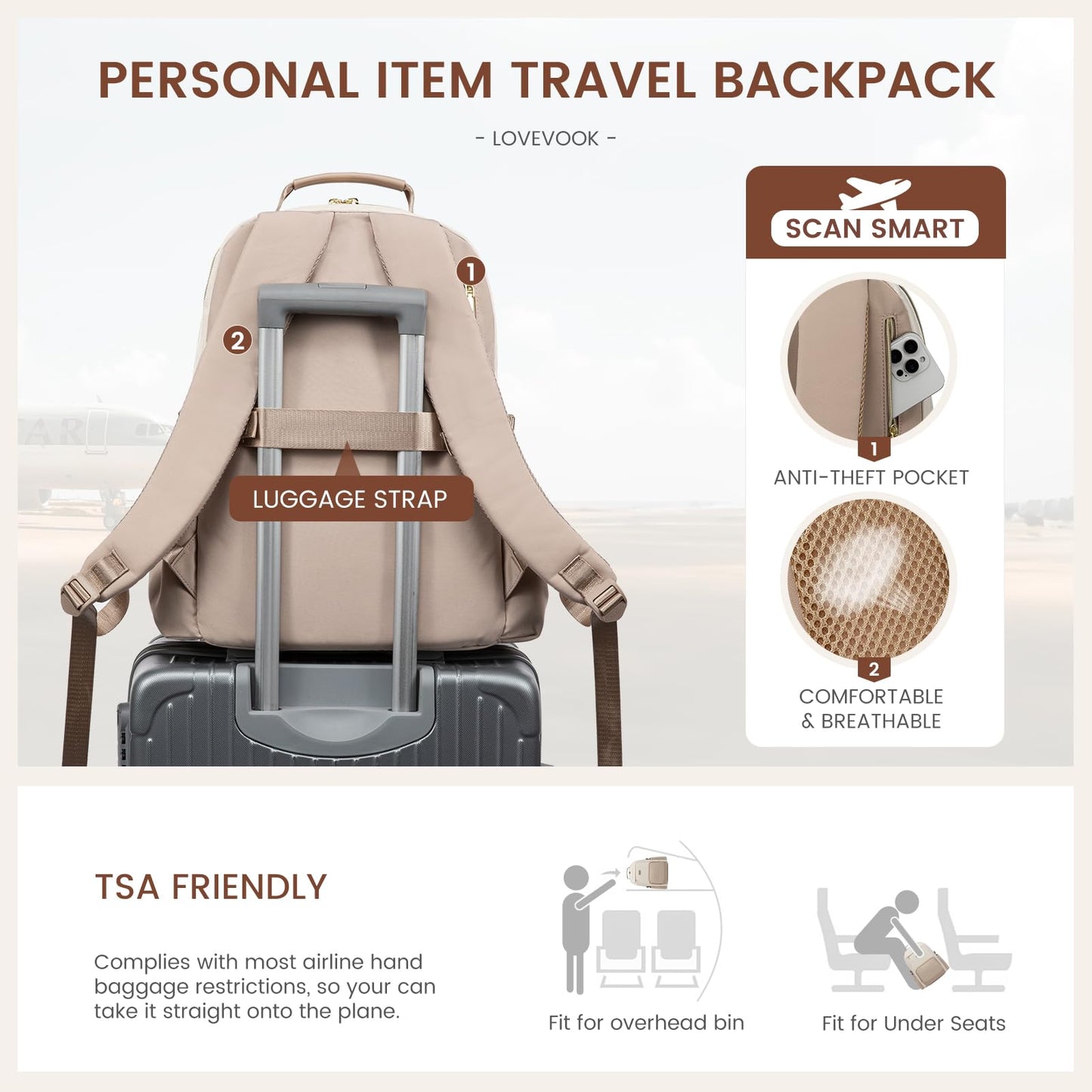 LOVEVOOK Damen Laptop Rucksack 15,6 Zoll, Reiserucksack mit Flaschenfach, Elegant
