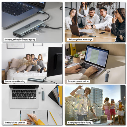 Acer 7-in-1 USB-C Hub aus Aluminium, mit 4K HDMI, USB 3.0 & PD-Ladeanschluss, Grau