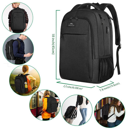 MATEIN Business Laptop Rucksack, 15,6 Zoll, mit USB-Ladeanschluss, wasserabweisend, Schwarz