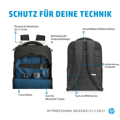 HP Professional Laptop-Rucksack 17,3 Zoll, für Business, Schwarz