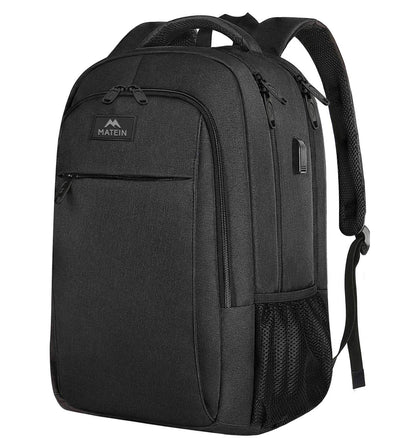 MATEIN Business Laptop Rucksack, 15,6 Zoll, mit USB-Ladeanschluss, wasserabweisend, Schwarz