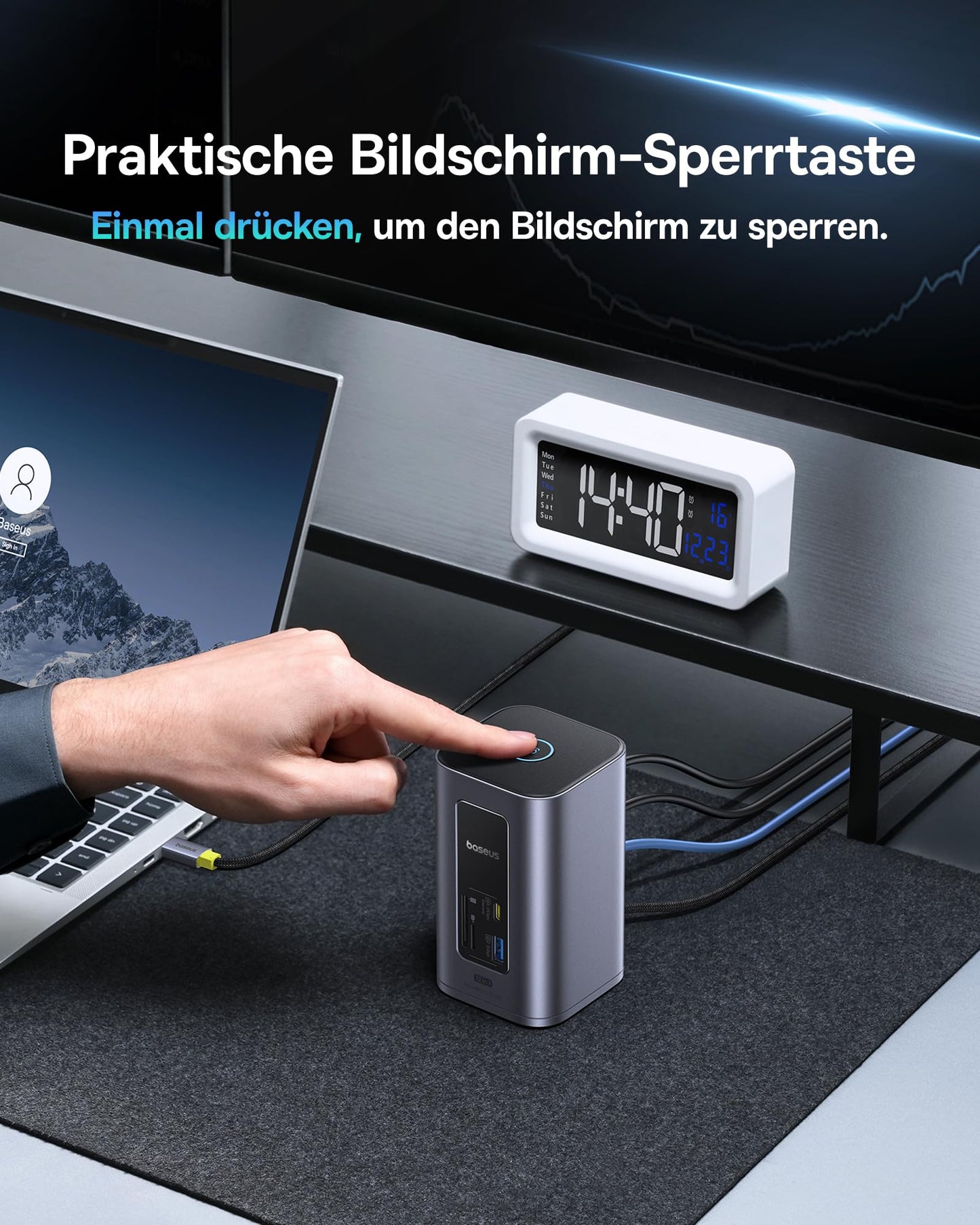 Baseus Nomos Air 12-in-1 USB-C Docking Station, Dual 4K HDMI, 100W PD, Gigabit-Ethernet, für Laptop & Mac