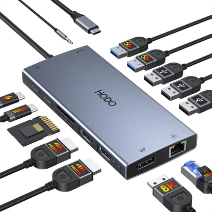 15-in-1 USB-C Dockingstation, Triple-Display, Dual HDMI, 8K DisplayPort, für Laptops