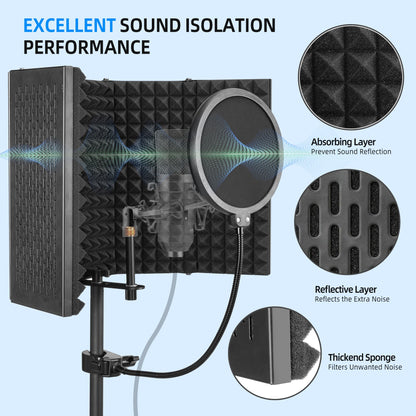 Mikrofon Isolationsschild Set, faltbar, mit Pop-Filter & Stativständer