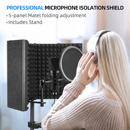 Mikrofon Isolationsschild Set, faltbar, mit Pop-Filter & Stativständer